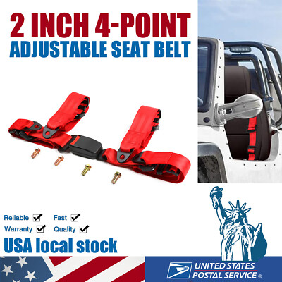 1X UNIVERSAL 4-POINT 2'' STRAP DRIFT RACING SAFETY SEAT BELT BUCKLE HARNESS RED