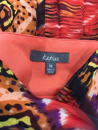 Y2K 90s Katies orange pattern faux wrap style v neck dress size 14 - Picture 8 of 8