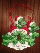 Personalized Turtle Family of 4 Christmas Ornament