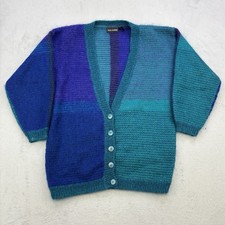 Vintage Paul Harris Cardigan Women 8 Cyan Purple Mohair Blend Sweater Colorblock