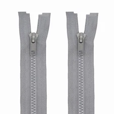 2PCS 5 11 Inch Grey Separating Jacket Zippers, Molded Plastic, Resin, Bulk