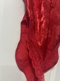 Vintage 80s Red Liquid Satin French Cut Teddy Snap Crotch Lingerie M EUC  