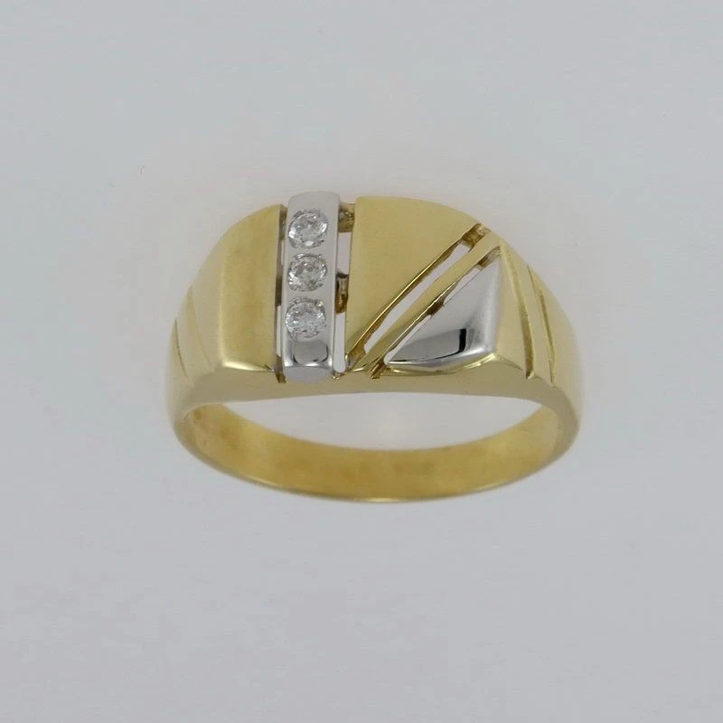 Bague pour hommes avec zircons - Or jaune et blanc 18 Kt - Photo 2/2