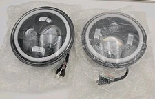 7 Inch Round LED Headlights Hi/Low Beam Halo For Custom install 1 Pair New