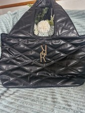 RIVER ISLAND  Black Oversized Quilted RR Tassel Slouch Bag new with tags