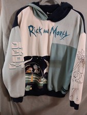 Rick And Morty L Sweatshirt Hoodie Men's 42x44 Graphic Pocket Aqua Tan Navy READ