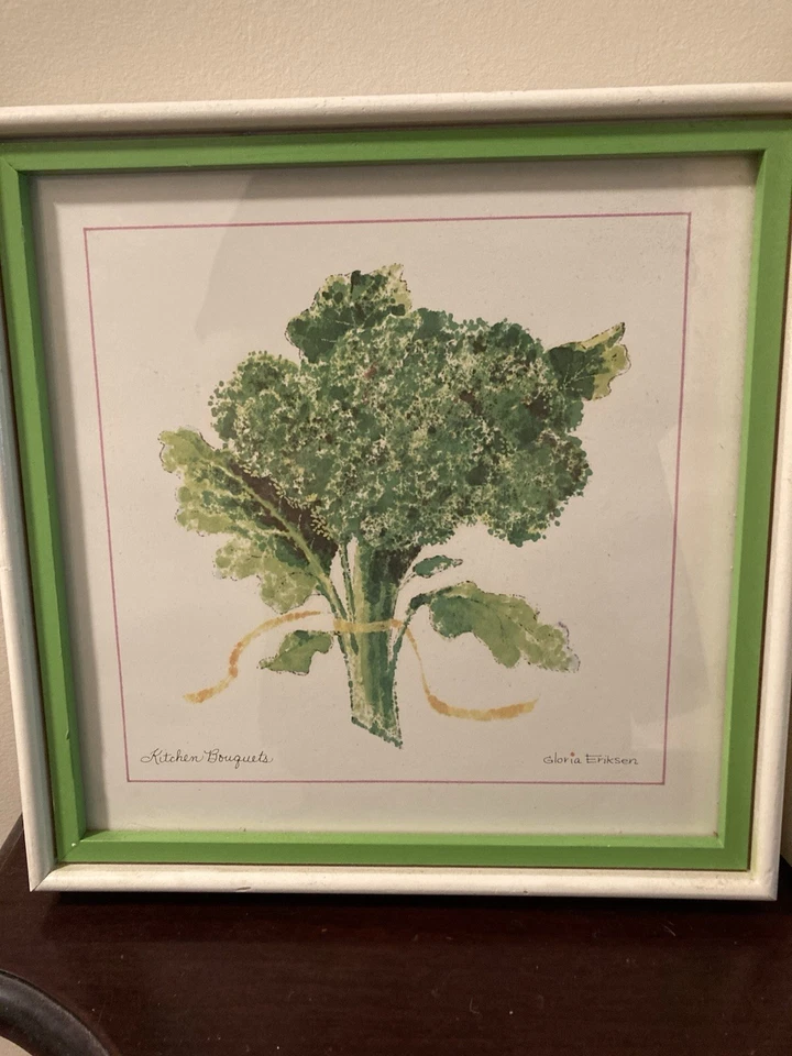 Conjunto de estampa de buquês de cozinha emoldurado MCM Gloria Eriksen vintage 9x12" quadrado - Imagem 2 de 4