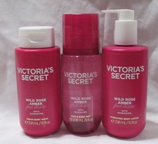 Victoria's Secret Creamy Body Wash Hair Mist Lotion Set Lot 3 WILD ROSE AMBER