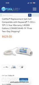 CaliMar Salt Cell Pool Chlorinator Replacement for Hayward T-CELL-15 40,000 Gal