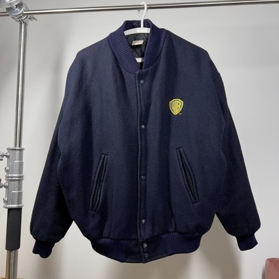 Vintage Warner Bros WB Varsity Bomber Jacket Navy Wool Made in England Size L