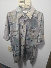 Vintage Mod Shirt Lilly Dache Size XL 70s Moss Green Shapes Raglan Sleeve Button