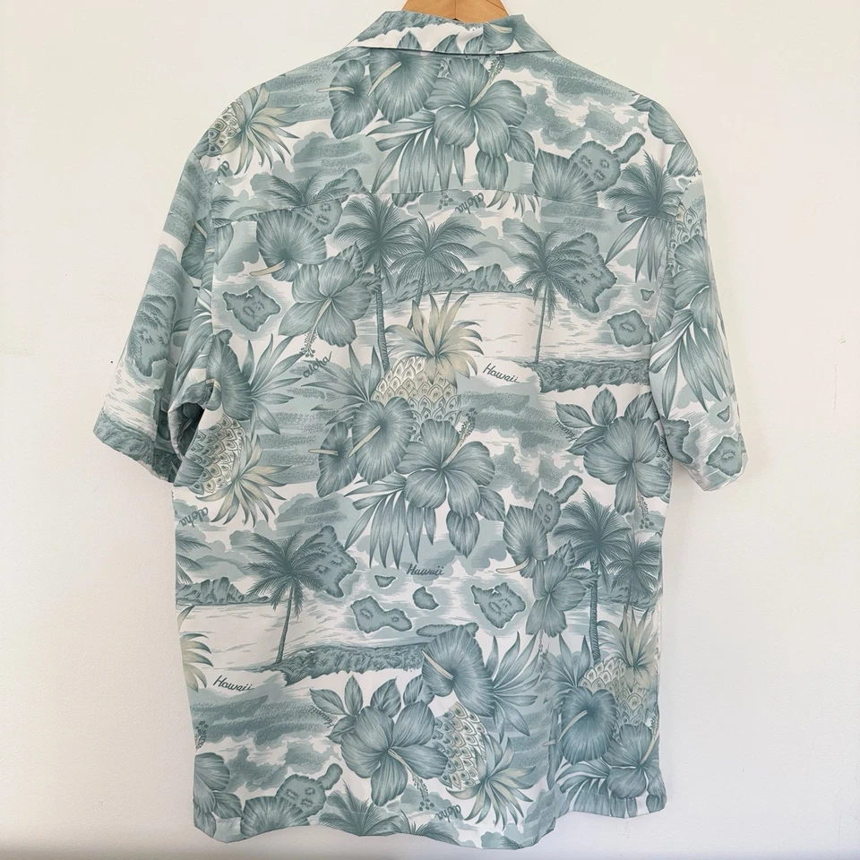 Vintage Trader Bay Hawaiian Shirt Blue & White Aloha Shirt Adult Mens L Soft 90s - Image 3 of 4