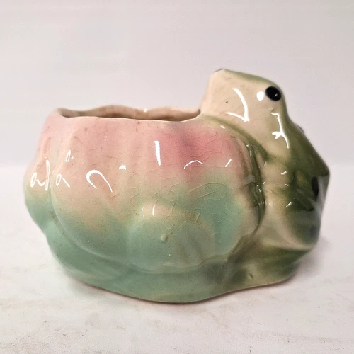 Vintage Ceramic Frog Lotus Planter Pastel Glaze Mid Century Possibly McCoy