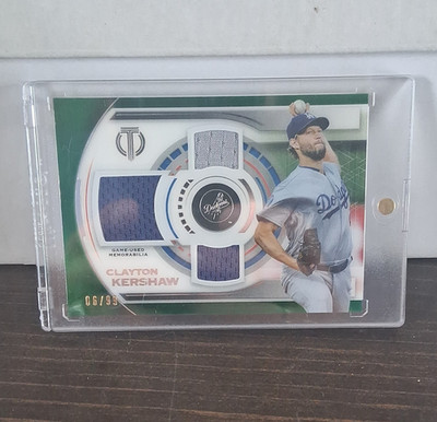 Topps 2019 Tribute Triple Relics Clayton Kershaw Dodgers Green /99 TTR-CKE