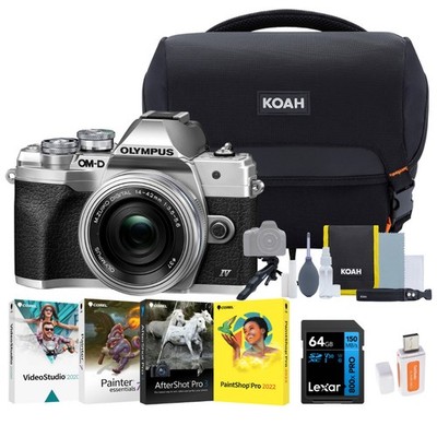OM System OM-D E-M10 Mark IV Camera with 14-42mm EZ Lens (Silver) Bundle