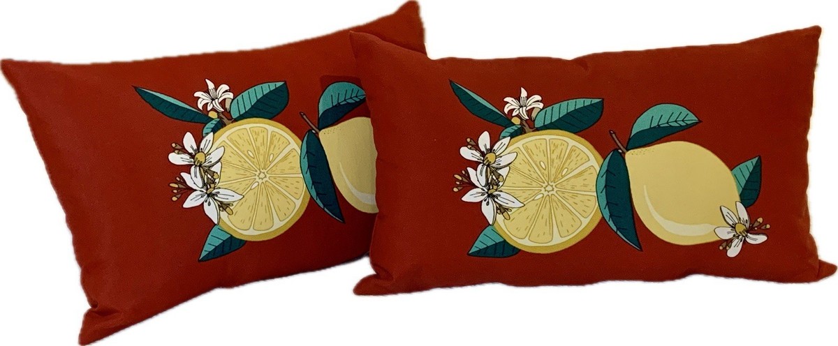 Set Of Hampton Bay Indoor/Outdoor Lumbar Pillows LEMONS Two Sided 20”x  12”x - Main Image
