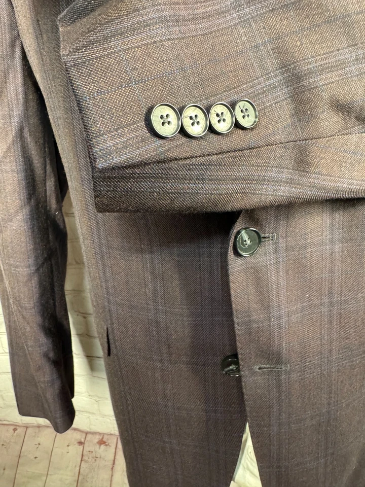 Chaqueta Blazer Abrigo Deportivo de Lana CALVIN KLEIN Para Hombres Marrón Overcheck ATHLETIC FIT 46R Foto 4 de 4