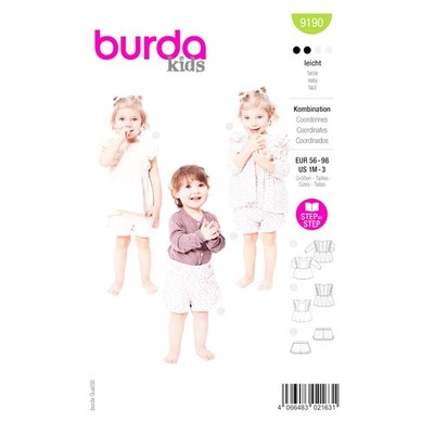 Burda Kids Schnittmuster Nr. 9190 - Kombination - Babykleid - Pumphose - Rüschen