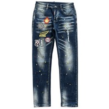 Dsquared2 Jeans 46 Blu Slim Anticato Bottone Fly Patch Vernice Splatter Italia