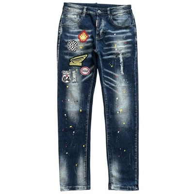 Dsquared2 Jeans Mens 46 Blue Slim Distressed Button Fly Paint Splatter Designer