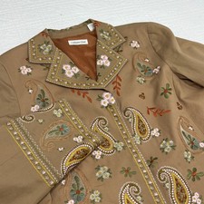 Coldwater Creek Women Tan Embroidered Paisley Floral Beaded Blazer Jacket 16