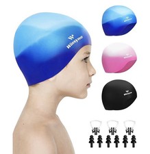 3 Pack Kids Swim Cap for Boys Girls, Unisex Silicone Swimming Caps for 8-15 T...