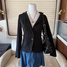 Y2K black utility grunge blazer button up with hood