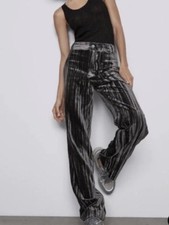 NWOT Zara Crushed Velvet Trousers High-Waist Wide-Leg Pants Size Small