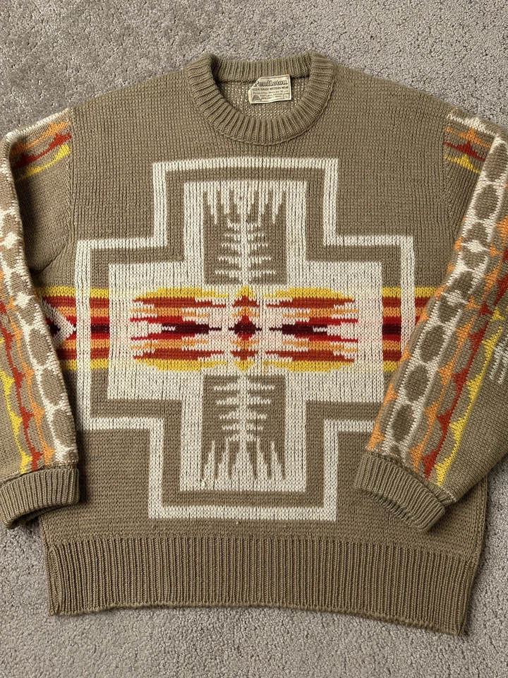 Suéter De Colección Para Hombre Años 70 PENDLETON Azteca Suroeste Western Wear Lana, Talla L Foto 3 de 4