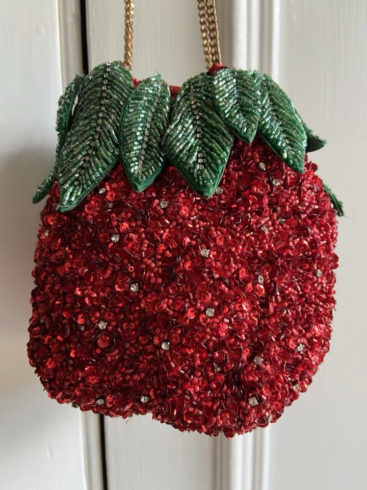 Zara iconic red strawberry beaded sequins drawstring bucket bag Bloggers *Flaw - Image 2 of 4