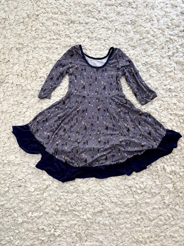 Free Birdies Bamboo Twirl Dress Girls 5 Gray Blue Whimsy Goth Halloween - Picture 2 of 6