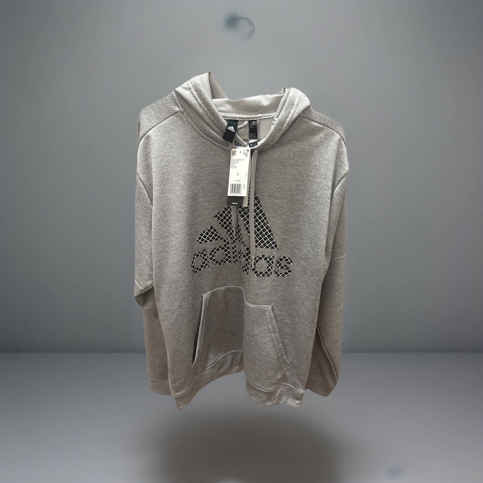 Adidas Badge of Sport Grid TI Gray Pullover Hoodie Men's Size Large