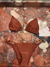 Vix Kaia Track Top Brown Bikini Swimsuit 2pc Set Women's L NWT