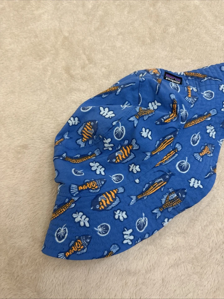 Bebé Unisex Azul Logo Sol Playa Sombrero Con Correa Para Asegurar Gorra TEMA DE PECES Exterior Foto 4 de 4