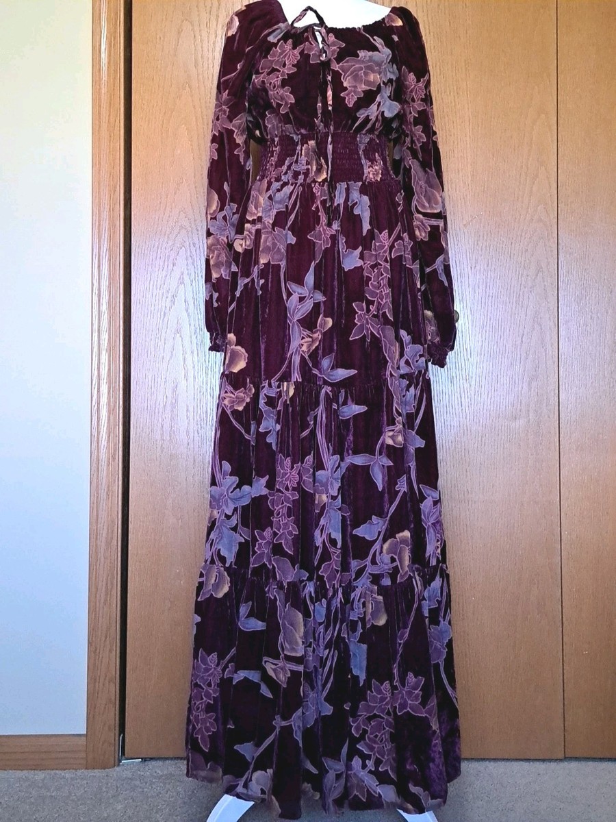 Baltic Born Velvet Maxi Dress M Plum Floral Long Sleeve Maternity Wedding  Guest | eBay