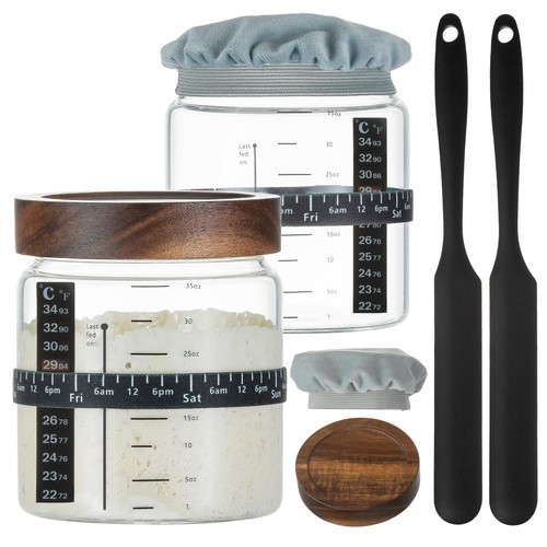 Sourdough Starter Jar 2Pack 35OZ with Ounce Scale Line,Date Marked Feeding Ba...