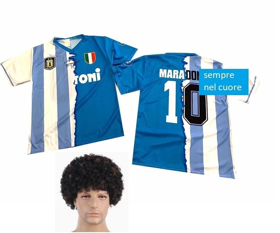 Peluca Y Camiseta Diego Maradona Camiseta Metá Argentina Buitoni México 86