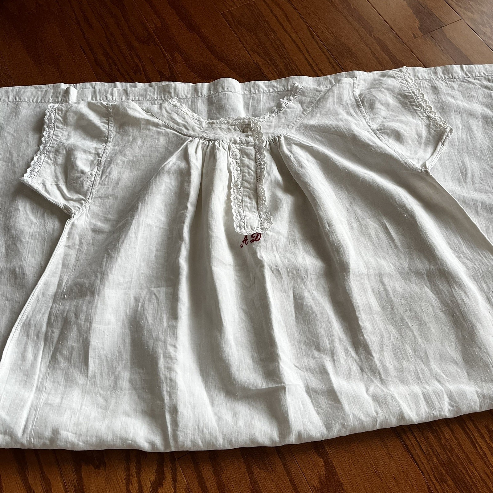 Antique French Pure 100% Linen Night Gown Dress H… - image 19