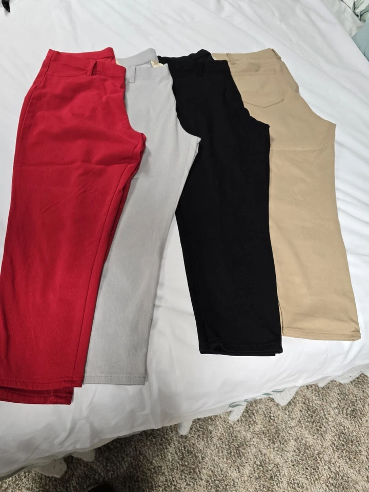 Pantalones capri elásticos Faded Glory para mujer L-12-14 rojo negro marrón gris Foto 4 de 4