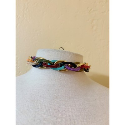 Multicolor Chunky Link Choker Necklace Gold Tone Resin Acrylic Statement