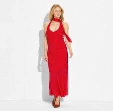 Women's Wild Fable Halter Scarf Maxi Dress Red Polka Dots XL