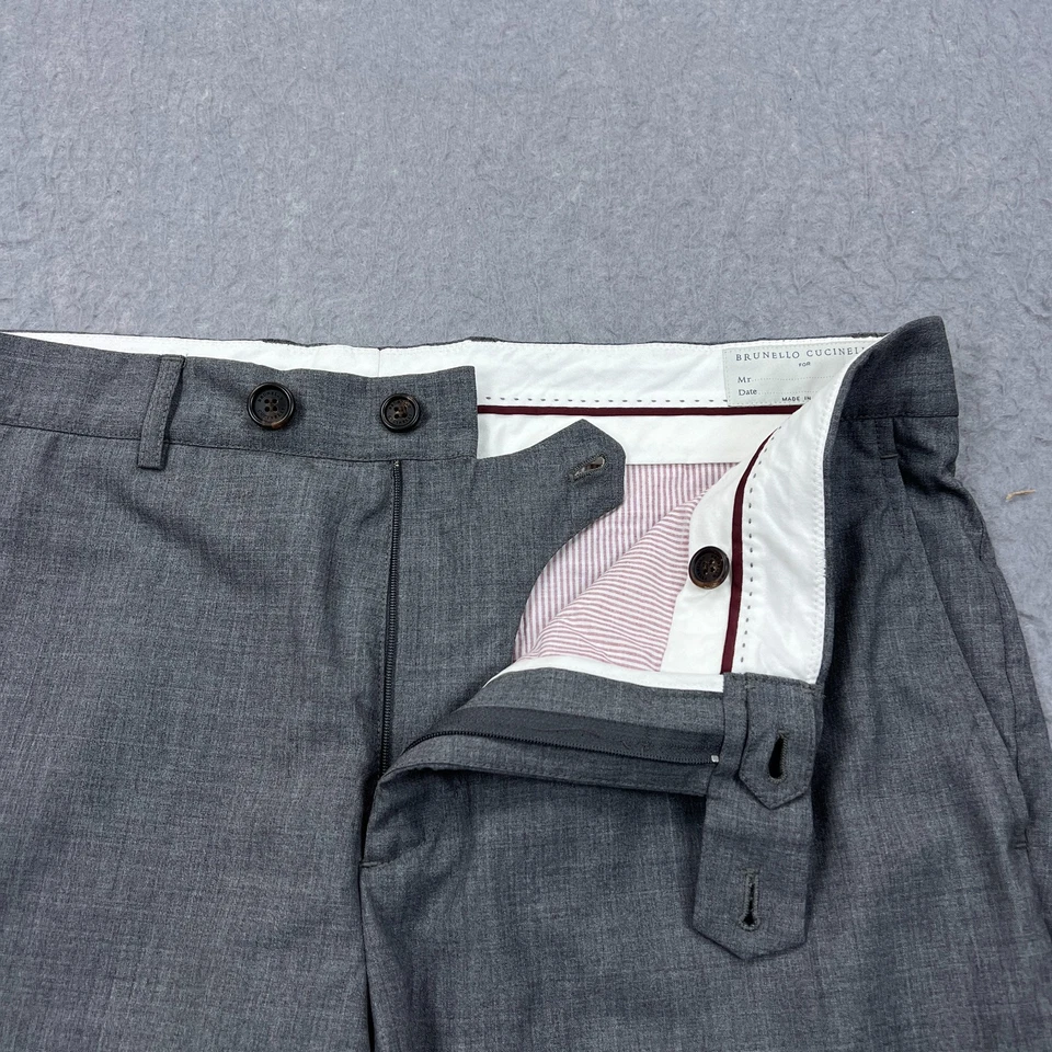 Brunello Cucinelli Pants Mens 56 Gray Wool Dress Trousers Traditional Fit Italy* - Image 2 of 4