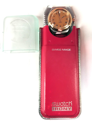 SWATCH CROWNED HEAD YGS 402 SWISS IRONY BIG 1994 LEDERARMBAND BAT. NEU