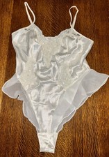 Victorias Secret Vintage Cream Satin Bride Beaded Teddy Bodysuit Size Medium 90s