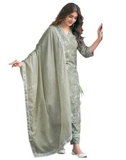 Women's Rayon Blend Floral Printed Straight Kurta Pant with Dupatta Set