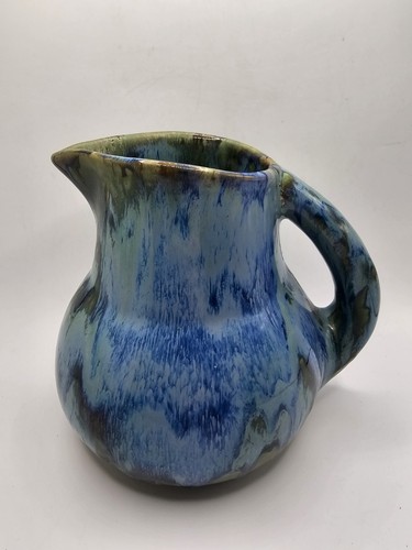 Brocca ceramica Shearwater vintage riparazione significativa verde blu firmata 5,5"