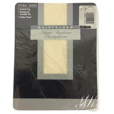 Vintage Maidenform Sheer Fashion Pantyhose Long Ivory Control Top 80s