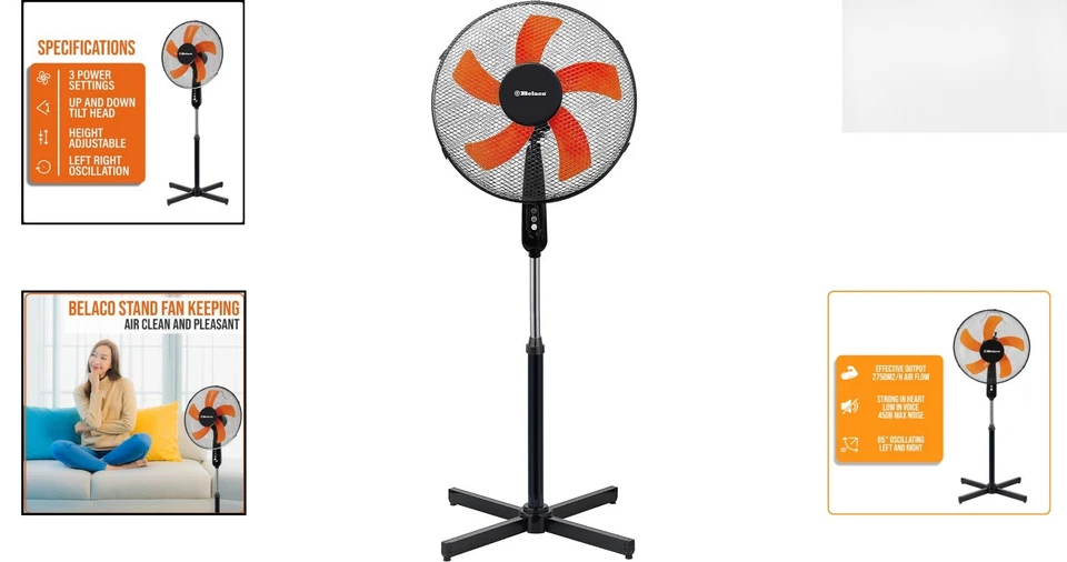 Contemporary 16-Inch Oscillating Floor Fan - Efficient Airflow & Quiet Operation - Image 2 of 4