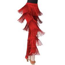 Women Latin Dance Pants Tassels Fringe Ballroom Tango Salsa Large, Red
