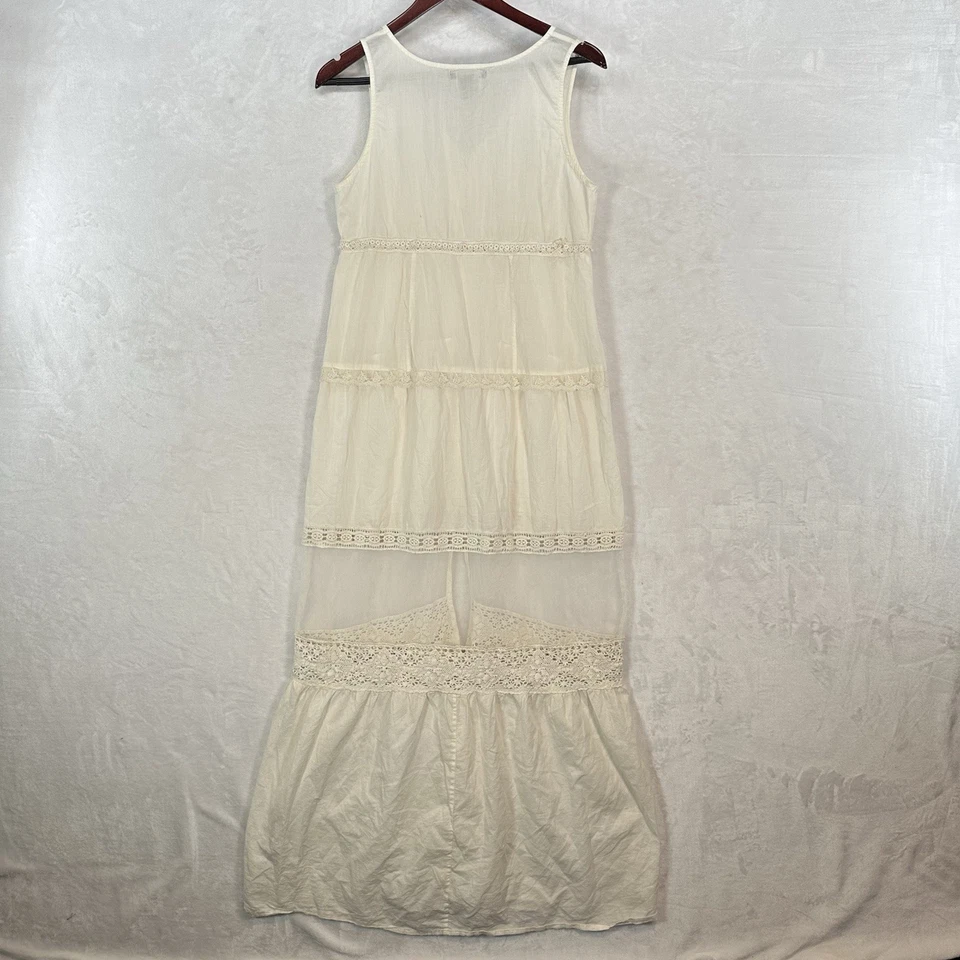 Forever 21 Dress Women L Ivory Lace Floral Maxi Crochet Country Cottage Button - Image 3 of 4
